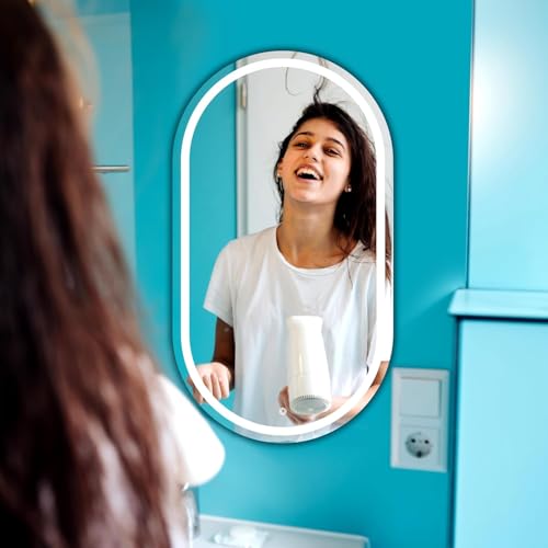 Image of Creative Arts n Frames LED Wall Mount HD Mirror with 3 Color Light Tone for Home Wall Living Room Bedroom Bathroom Hotel Decor Items (18x24 inch Capsule)