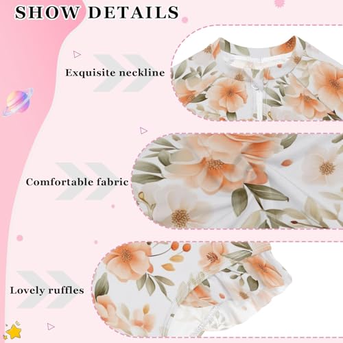 Peach Bloom Flower Floral Girls Long Sleeve Swimsuit UPF 50+ Rashguard Swimwear One Piece Bathing Suit 212172873