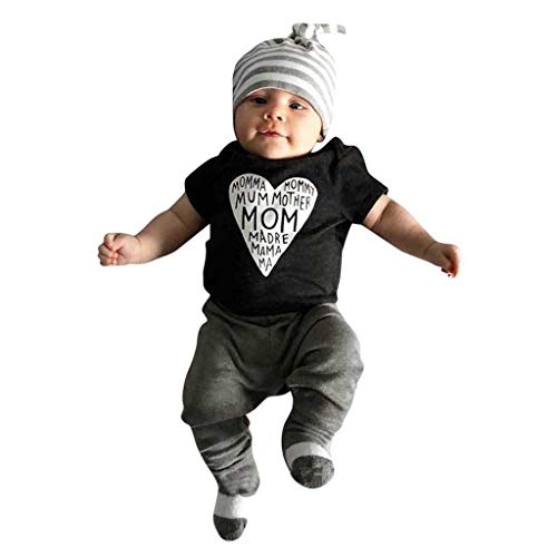 Preisvergleich Produktbild Robemon Babykleidungsset, Baby, Jungen, Mädchen, Kleidung, MOM, Strampler, Hosen, Hut Gr. 18-24 Monate, Schwarz