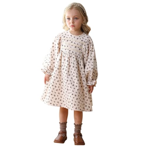 AWIBMK Girls Floral Long Sleeve Dress Loose Fit Ruffle A-line Midi Spring Fall Casual Party Dress