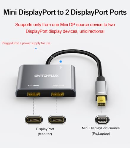 Image of Mini DisplayPort to Dual DisplayPort MST Hub, Mini DP 1.2 to 2X DP 4K@60Hz Splitter Adapter, Thunderbolt 2 Extended Dual Monitor Support for Windows PC, MacBook, Surface
