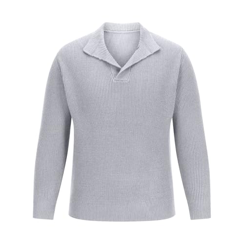 Cambkatl Men's Stand Collar Pullover Sweater - Loose Fit Casual V Neck Long Sleeve Knit Sweaters Thermal Tops2