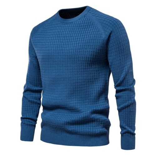 Men's Solid Crew Neck Vintage Knitwear Sweater Backed Plaid Long Sleeve Casual Pullover Sweaters2