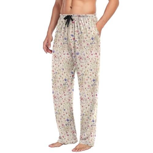 Men's Daisies Pajama Pants with Elastic Waistband | Soft Lounge Sleepwear | Breathable Sleep Pants for Home（643）4
