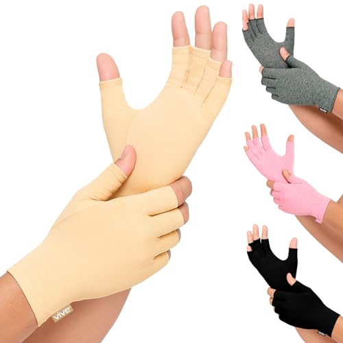 Vive Compression Arthritis Gloves - Comfortable Fit for Men and Women - Open Finger for Rheumatoid, Osteoarthritis