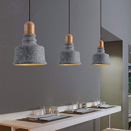Chandelier de cemento y madera creativa con acabado artesanal industrial E27 3