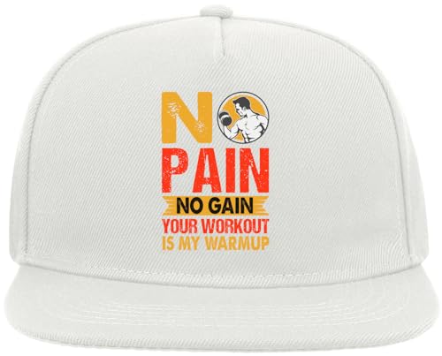 No Pain No Gain Your Workout is My Warmup Dumbell Curl Graphic Snapback Flat Visor Cotton Blend Cap White, weiß, Einheitsgröße