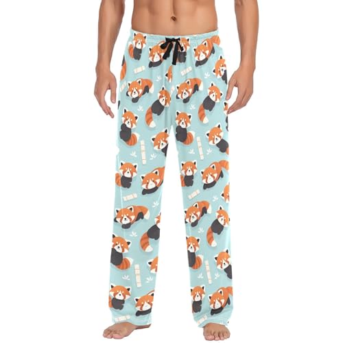 Men's Cute Red Panda Cotton Pajama Pants - Soft Lounge Sleepwear for Home, Breathable & Comfortable Separates（497）2