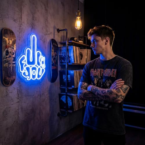 Image of Letters Gesture Neon Signs for Wall Blue LED Neon Lights USB Neon Wall Light Neon Bar Light Up Sign for Bedroom Party Pub Game Zone Decoration