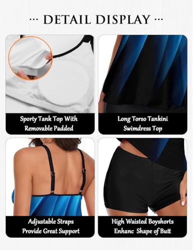 Image of Urchics 2026 Women Two Piece Tankini Swimsuit Tummy Control Plus Size Long Torso Top and High Waisted Boyshorts Bathing Suits