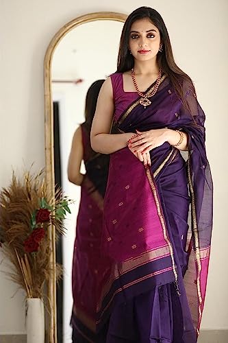 Image of SGF11 Women's Kanjivaram Soft Cotton Linen Silk Saree With Blouse Piece (Purple Pink)