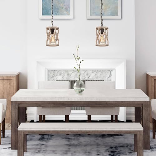 Image of KSANA Wood Pendant Light, Farmhouse Rustic Cage Lantern Hanging Light Fixture for Kitchen Island, Foyer, Hallway, Bedroom and Entryway