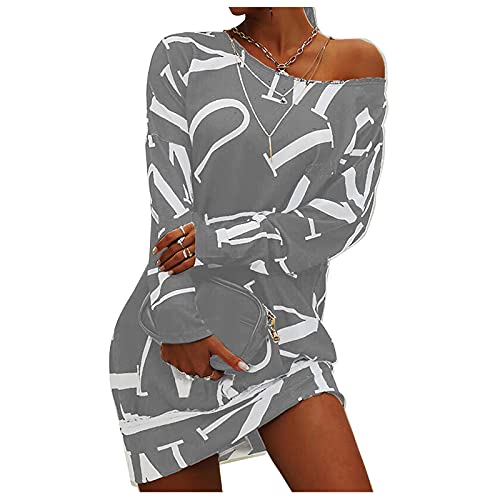Lnmuld Sexy Dresses For Women Plus Size Dress Women's Slim Sweatershirts Long Sleeve Off The Shoulder Lightweight Oversized Grey #TOP7