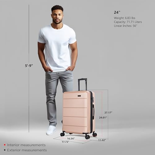 InUSA ELYSIAN Luggage with Spinner Wheels | Durable Lightweight Hardside Suitcase Travel bag with Handle and Trolley 24-Inch Medium Checked luggage | Champagne2