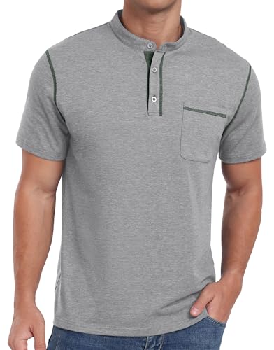 Image of Sailwind Mens Henley Shirts Short Sleeve Summer Casual Classic Cotton T Shirts Pocket Button Shirt