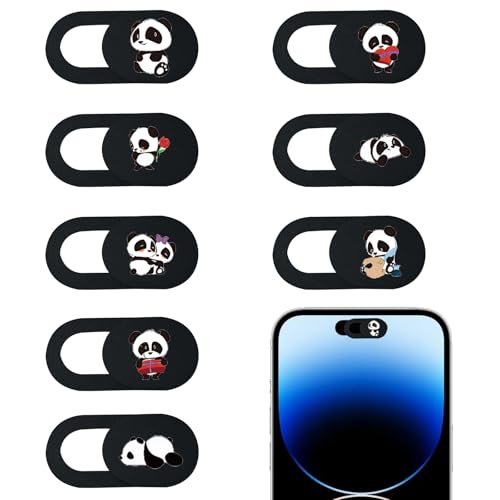 Webcam Cover[8 Pack], Camera Cover Slide Cute Panda Laptop, Ultra-Thin Funny Camera Privacy Cover Sliding for Smart Phones, Tablets(Black)