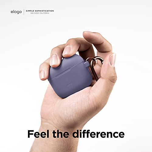 Image of elago Silicone Case Compatible with AirPods 3 Case Cover - Karabiner Included, Supports Wireless Charging, Shock Resistant, Easily Cleaned, Full Protection (Lavender Grey)