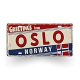 Targa Vintage in Metallo Città Scandinave – Decorazione da Parete in Stile Targa Auto – Helsinki, Oslo, Copenhagen, Stoccolma e Altre – Souvenir Nordico Retrò (14 Oslo)