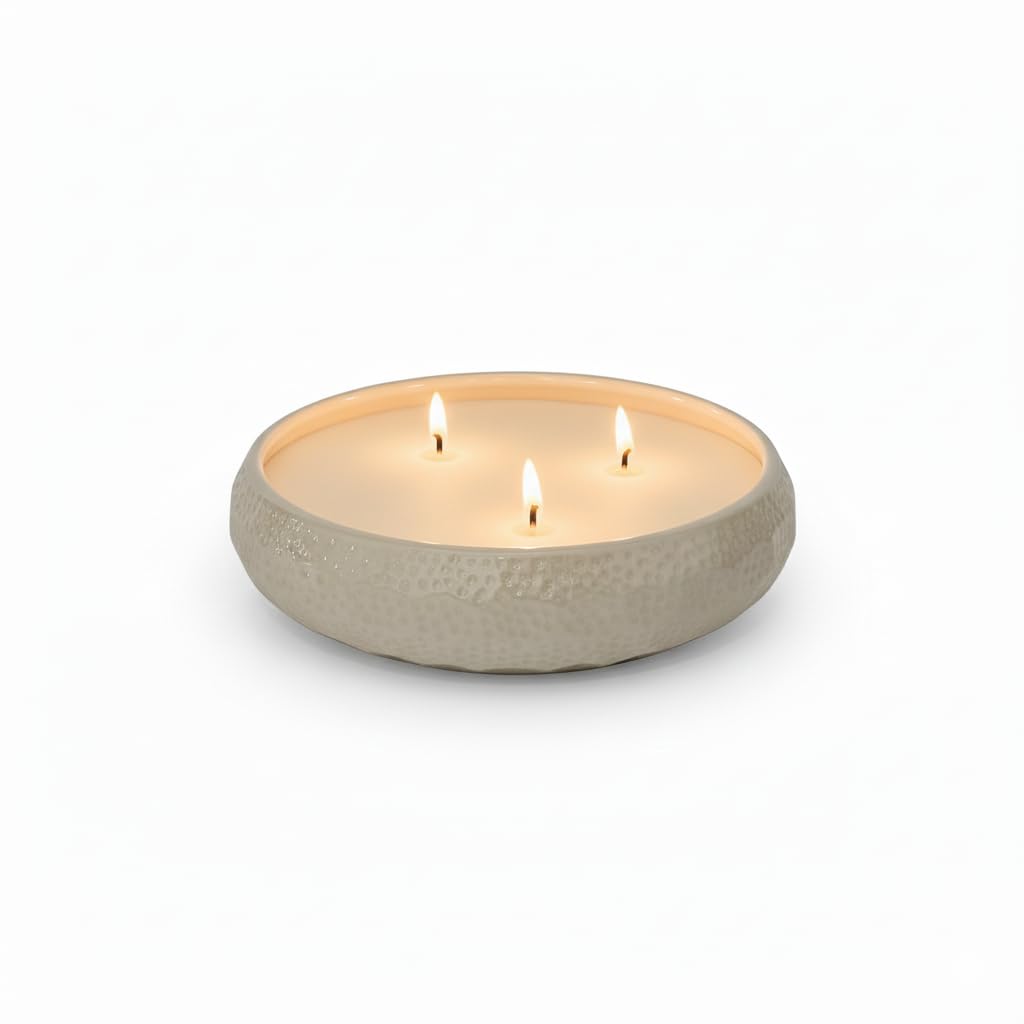 Rowen Homes White Aeolian 3 Wick Vanilla Scented Candle In Hammered Champagne Bowl (14Cm) - Luxurious Soy Wax Table Centrepiece, Perfect Home Decoration Gift, Elegant Interiors By (White)