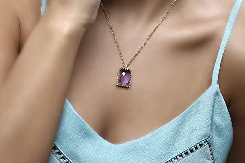Collier d'améthyste en or 14k de style victorien au pendentif rectangle unique - 2