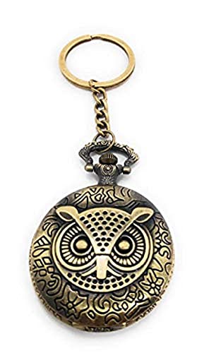 Image of AUGEN Pocket Watch Metal Keychain Oul Bird Retro Vintage for Gifting With Key Ring Anti-Rust (Pack Of 1)