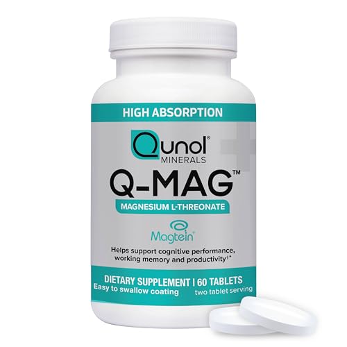 Image of Qunol Q-Mag Magnesium L-Threonate Tablets, 2000mg of Magtein to Help Support Cognitive Performance, Improve Mental Alertness & Productivity, Supports Restful Sleep, High Absorption, 60 Count