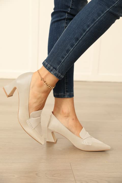 Image of Women's Chunky Block Low Heels Pumps Stitching Retro Work Office Dress Shoes