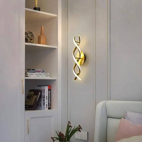 Image of Groeien Modern 3 Color LED Wall Sconce Golden Curl Wall Light for Bedroom Living Room Corridor Lighting Fixtures Wall Mount(Warm+Natural+Coolwhite)(GoldenCurl)