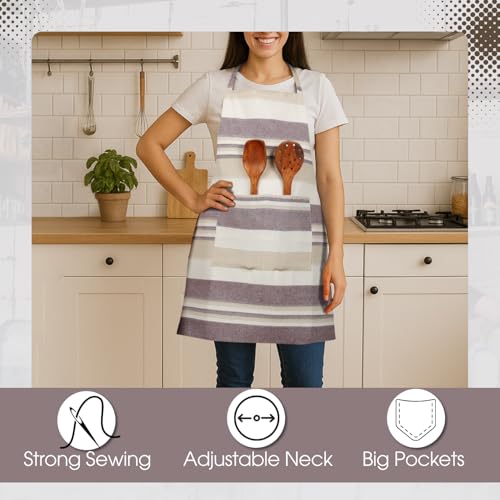 Image of Unisex Cooking Aprons | Waterproof Apron | Striped Design with 2 Front Pockets & Adjustable Neck Strap | Durable, Oil & Stain Resistant | Chef Apron for Cooking