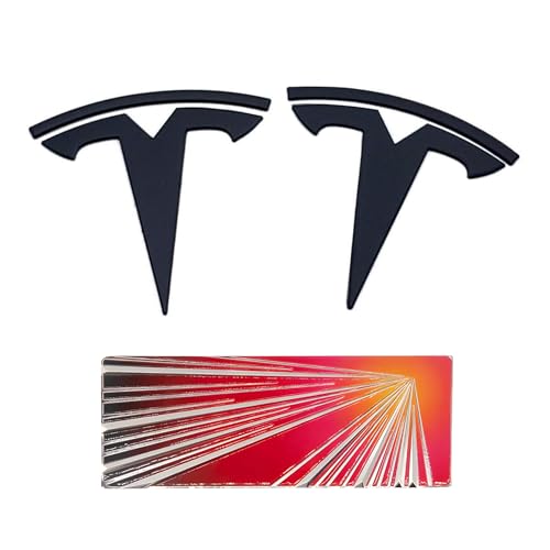 Image of Tesla Model Y Emblem Bundle Front Rear T Logo Badge Matte Black Glossy Black OEM Performance Ludicrous Set Metal Decal Sticker with 3m Adhesive Juniper Launch Edition (Glossy Black & Juniper)