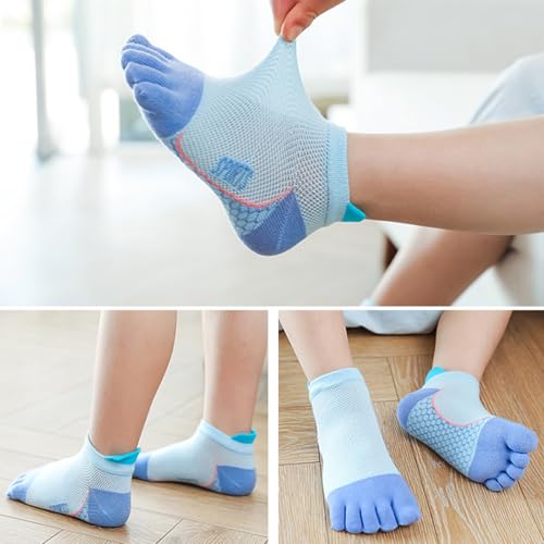 5 Pair Kids Toe Socks, Breathable Athletic Casual Rainbow Striped Five Finger Crew Ankle Socks for 3-7 Years Boys Girls3