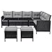 Juskys Polyrattan Lounge Manacor schwarz — Gartenlounge mit Sofa, Tisch, 2 Hocker & Kissen — Gartenmöbel Set bis 7 Personen — Sitzbezüge in Grau