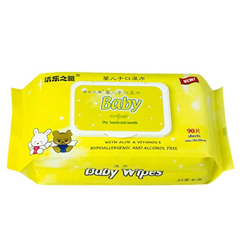 1Pack Baby Wet Wipes, Antibacterial Wet Wipe Tissue Clean Hand Health CareUnscented, 30/90 wipes, Flip-Top Packs (yellow 90)