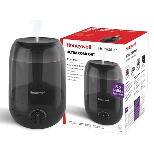 Honeywell Ultra Comfort Cool Mist Humidifier, No Filter, Easy to Fill and Clean, Cleaning Brush Included, Ultra Quiet, Use Air Humidifier with Essential Oils for Extra Comfort, Black, HUL545B
