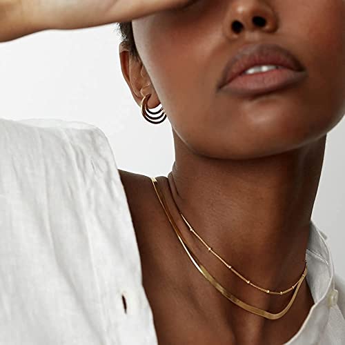 Image of Freekiss Layered Necklace Set for Women Stackable | Herringbone Snake Cuban Rope Chain, Dainty Choker, Layered Stackable, Non Tarnish, Hypoallergenic, Adjustable 14-18.5 inch