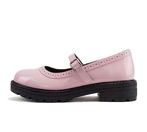 Soda “FLIP-2” ~ Little Kids/Children/Girls Round Close Toe Wingtip Mary Jane Buckle Strap Lug Sole Low Heel Shoe