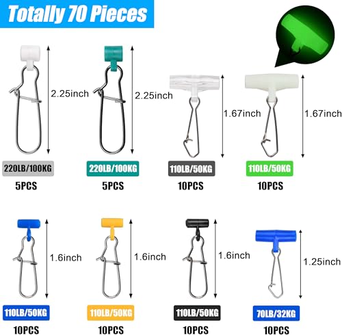 Fishing Line Sinker Slides, 70pcs Heavy Duty Sinker Slider with Stainless Steel Duo-Lock Snap Swivel Weights Connector for Catfishing Rig Tackle - Image 4