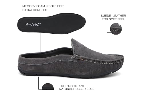Image of ARAMISH Suede Half Loafers for Men | Men's Open Loafer Shoes