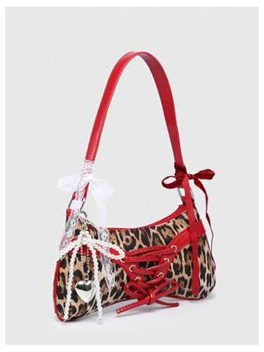 Verdusa Women's Y2K Coquette Bow Tie Vintage Shoulder Bags Lace PU Leather Kawaii Purse Handbag2