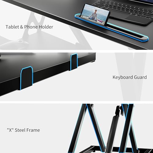 Bureau debout reglable en hauteur pour double ecran et clavier