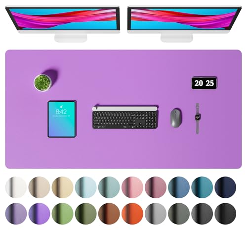 Image of Aothia Faux Leather Desk Mat - Large Mouse Pad, Non-Slip PU Leather Blotter, Waterproof Writing Surface for Office and Home (Iris Violet, 47.2 inch x 23.6 inch)