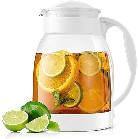 Glass Pitcher - HIHUOS 68oz Water Pitcher with Lid and Spout - Refined Beverage Pitcher with Handle for Easy Cleaning, Glass Jug for Water, Iced Tea, Juice, Lemonade Cover