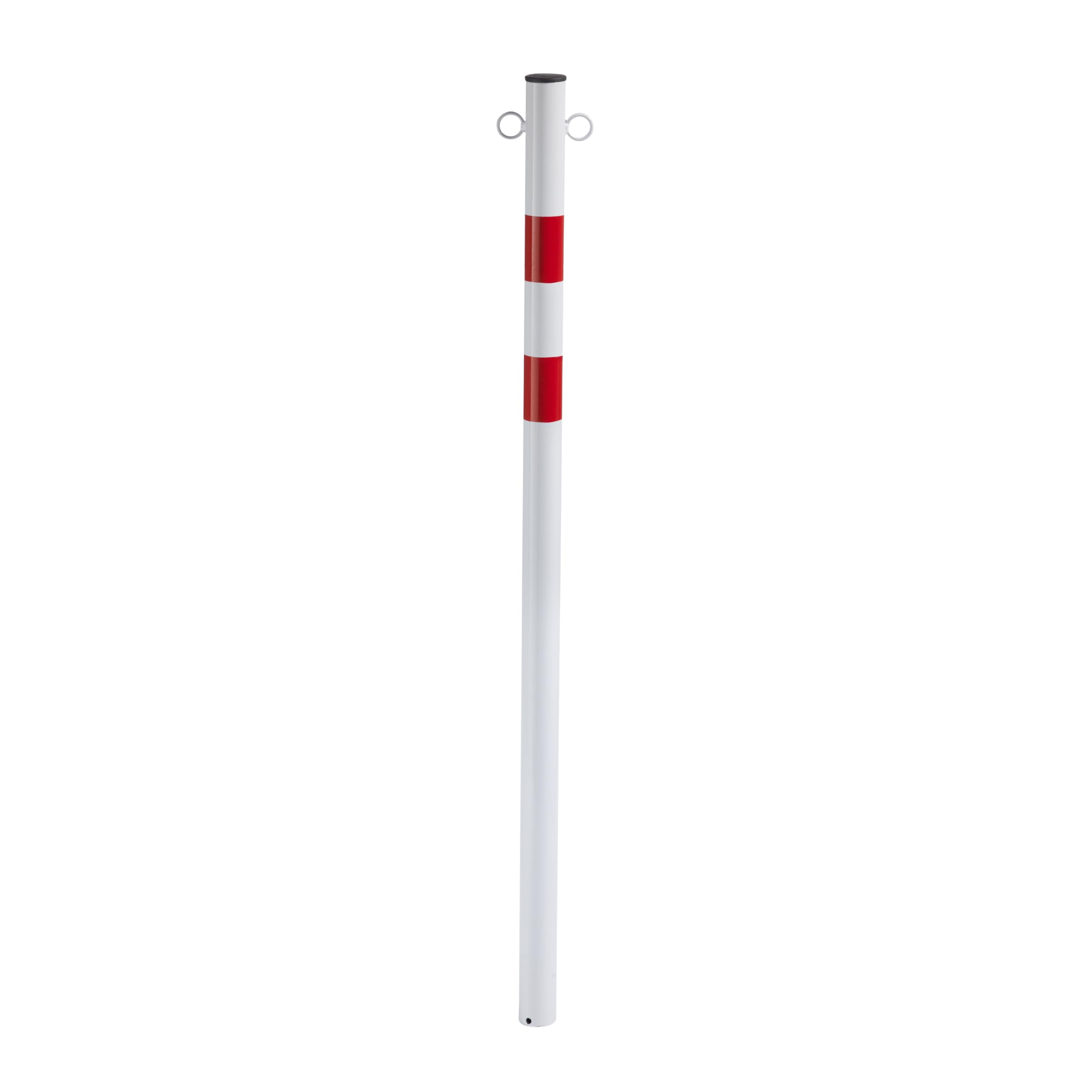 ANDRYS Paletto di Delimitazione Bianco e Rosso con Anelli 4,8x4,8x120cm | Paletto Segnaletico Pedonale in Ferro da Cementare, Dissuasore Parcheggio, Barriera Resistente, Adesivi Rossi Catarifrangenti