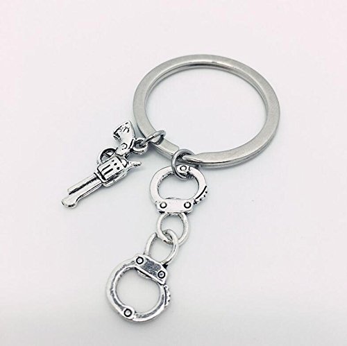 High Quality Key Pendant Antique Silver Handcuff Gun Charm Key Chain Ring for Keys Car Bag Key Ring Handbag Keychain