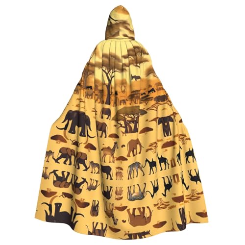 Cape à capuche adultes imprimé animaux africains savane pour homme et femme