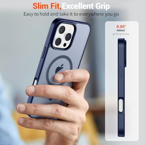 Image of SUPFINE Magnetic for iPhone 16 Pro Case (Compatible with MagSafe) (Military Grade Drop Protection) Slim Translucent Matte Shockproof with Anti-Fingerprint Phone Case,Navy Blue