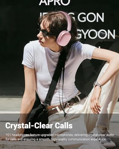 Wentronic Y01 Wireless Over Ear Headphones, Noise Canceling Bluetooth 5.3 Headphones with Microphones,Hi-Res Audio,48H Playtime,Foldable,Breathable Soft Earpads for iOS/Android/Samsung/PC-Pink - Image 4