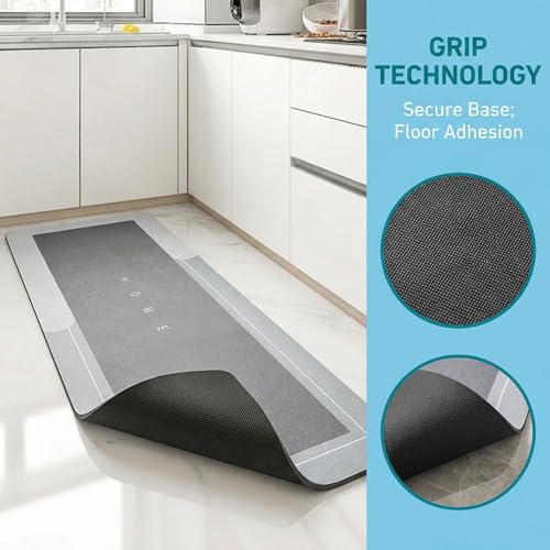 Kitchen Floor Mats, 2 PCS Kitchen Mat Set, Water Absorbent and Quick Drying Kitchen Rugs, Non-slip Kitchen Carpets, Super Absorbent Floor Mat for Home Kitchen (Light Gray, 40*60+40*120 cm) - Image 5
