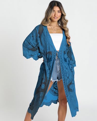 Image of Bsubseach Women Mesh Cardigan Bikini Beach Kimono Open Front Swimsuit Cover Ups Swimwear