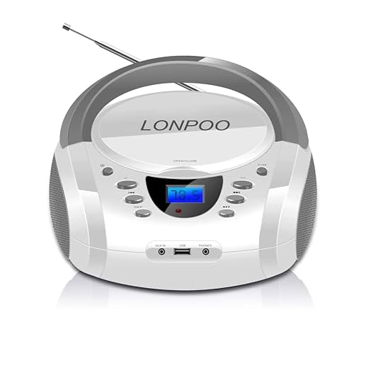 LONPOO CD Player Portable Boombox with FM Radio/USB/Bluetooth/AUX Input and Earphone Jack Output, Stereo Sound Speaker & Audio Player,White